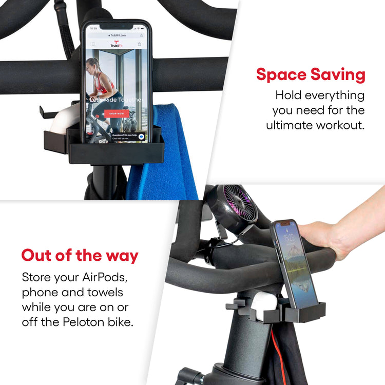 Space saving and out of the way peloton phone holder