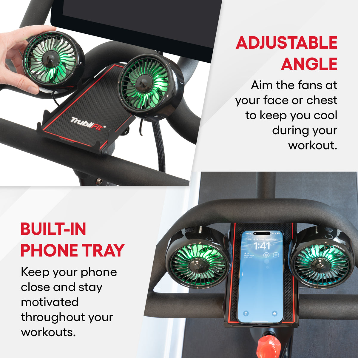 Two fans and a phone tray in one
