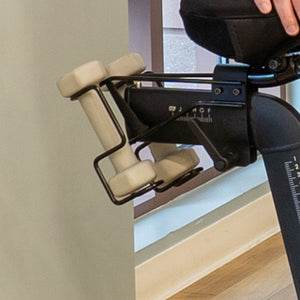 Metal weight rack behind the seat