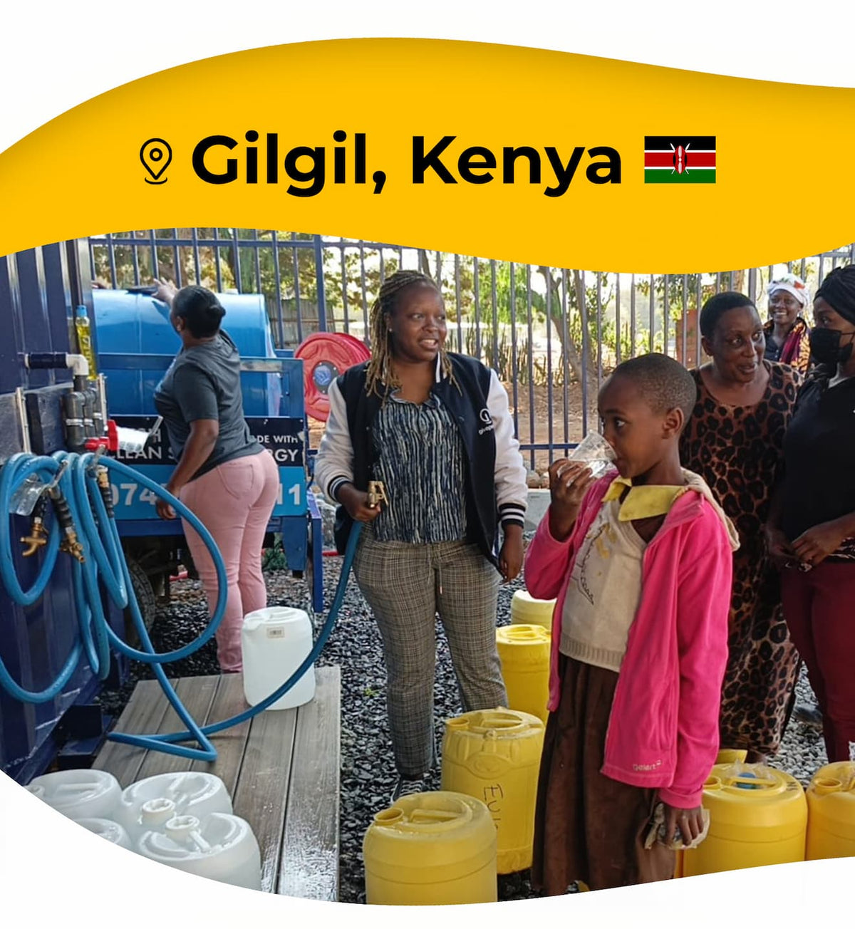 People collecting clean water at the GivePower Solar Water Farm in Gilgil, Kenya