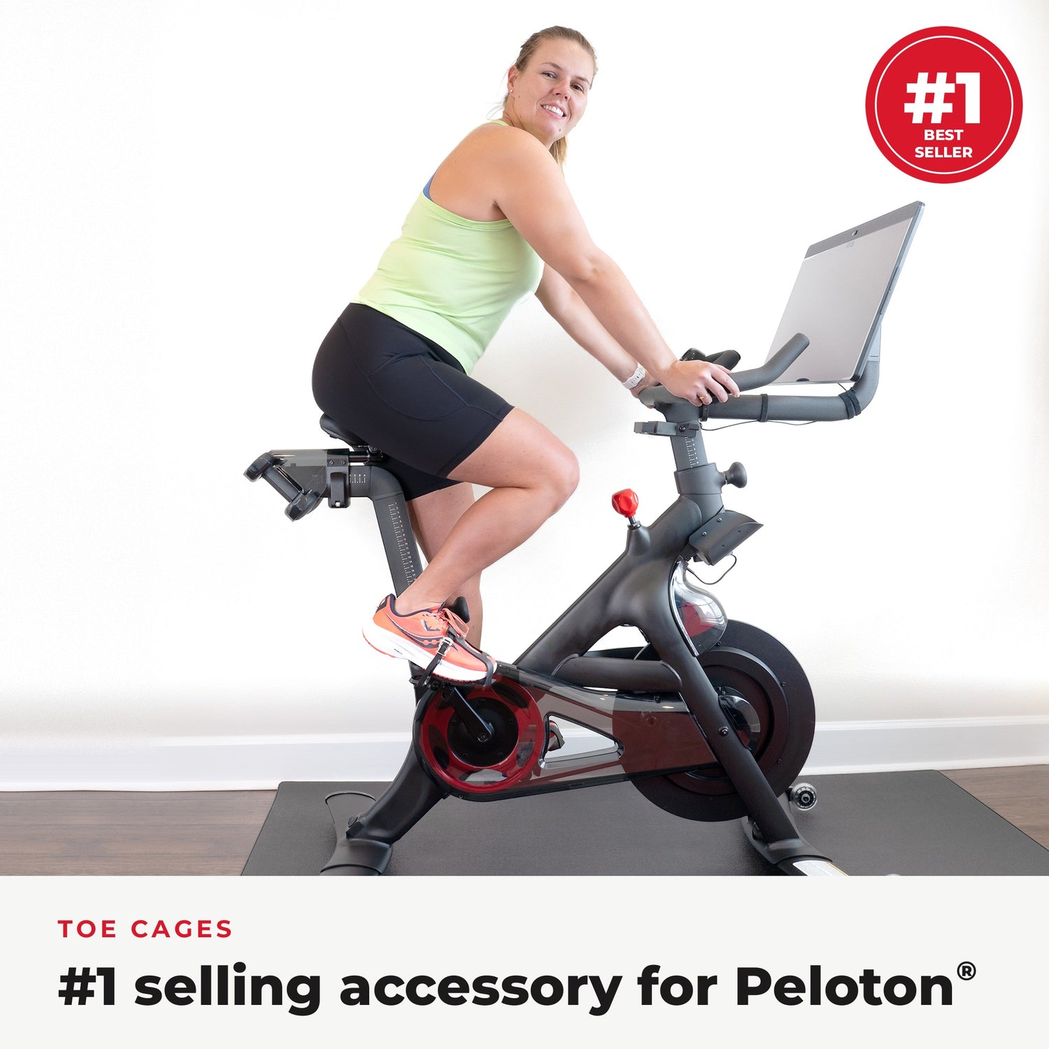 Rider on a Peloton bike using TrubliFit Toe Cages, the #1 selling accessory for Peloton
