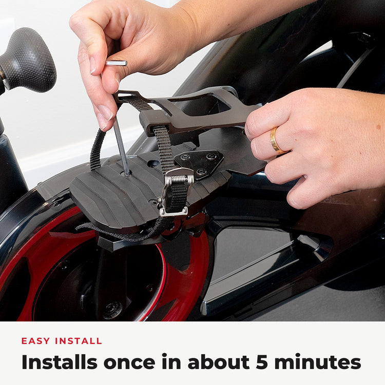Installing the Toe Cages on a Peloton pedal with an Allen key